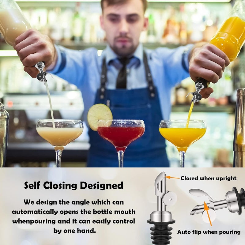 WAFJAMF Weighted Stainless Steel Bottle Pourers, Auto Flip Feature Self Closing Olive Oil Dispenser Spout with 1 Cleaning Brush, Liquor Pour Spouts for Pours Liquid, Olive Oil, Wine, Vinegar (Silver) - Image 3